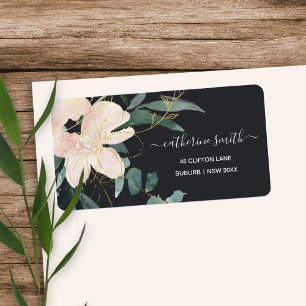 BLACK BLUSH GOLD FLORAL BUNCH WATERCOLOR ADDRESS LABEL