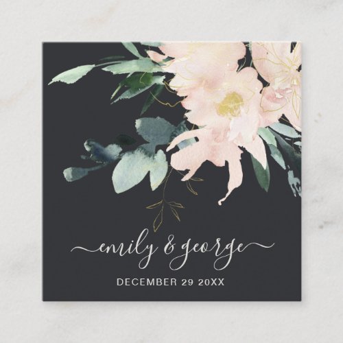 BLACK BLUSH GOLD FLORAL WATERCOLOR WEDDING WEBSITE SQUARE BUSINESS CARD