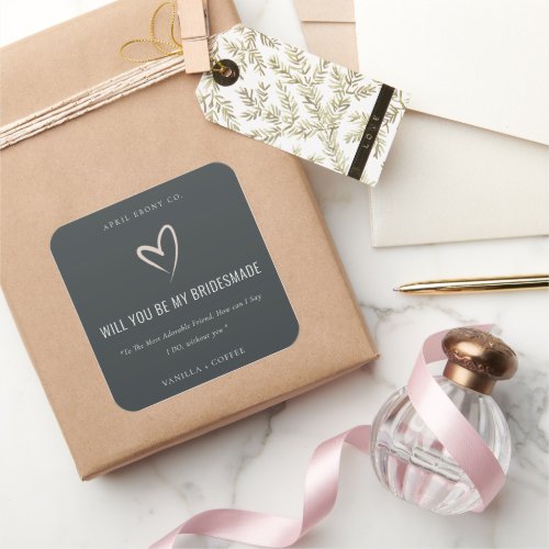 Black Blush Heart Will you be My Bridesmaid Gift Square Sticker