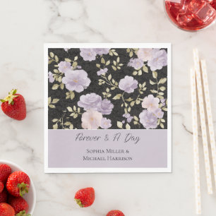 Black Blush Lavender Flowers Wedding Napkins