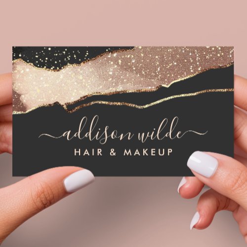 Black Blush Pink And Gold Elegant Modern Business Card