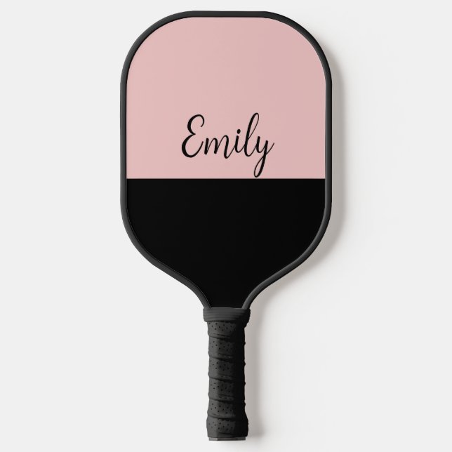 Black Blush Pink Basic Modern Pickleball Paddle (Front)
