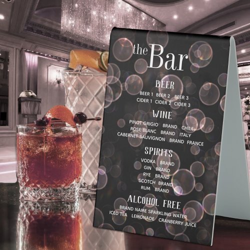 Black  Blush Pink Bokeh Bubbles Drinks Bar Sign