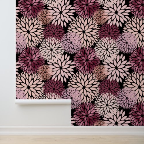 Black Blush Pink Burgundy Flowers Wallpaper