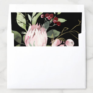 BLACK BLUSH PINK BURGUNDY PROTEA FLORAL WATERCOLOR ENVELOPE LINER