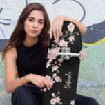 Black BLUSH Pink Cherry Blossom Monogram  Skateboard<br><div class="desc">Blush pink and black botanical Japanese cherry blossom design. Customize it with your name.</div>