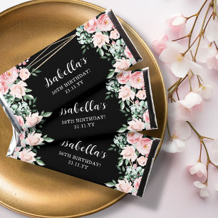 Black Blush Pink Floral Birthday Hershey Bar Favors