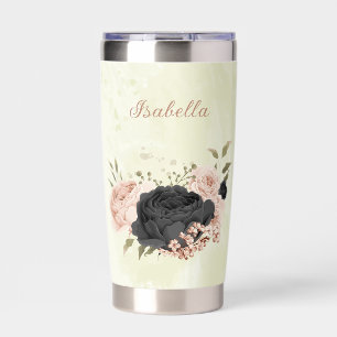 black blush pink flowers insulated tumbler