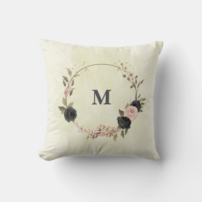 black blush pink flowers throw pillow (Front)