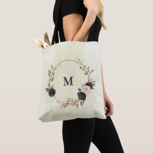 black blush pink flowers tote bag