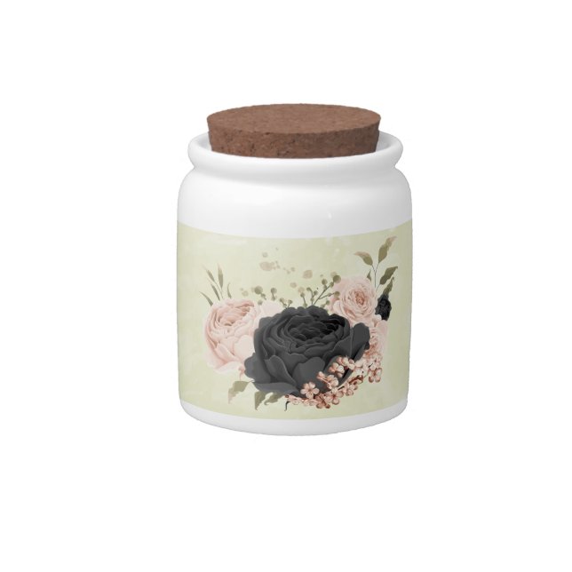 black blush pink flowers wedding candy jar (Front)