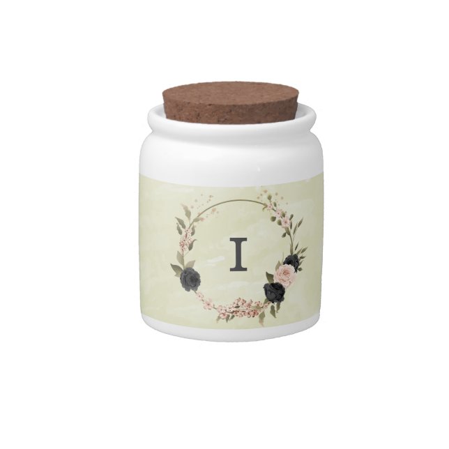 black blush pink flowers wedding candy jar (Front)