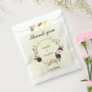 black blush pink flowers wedding favor bag