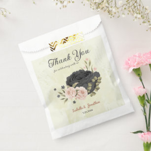 black blush pink flowers wedding favor bag