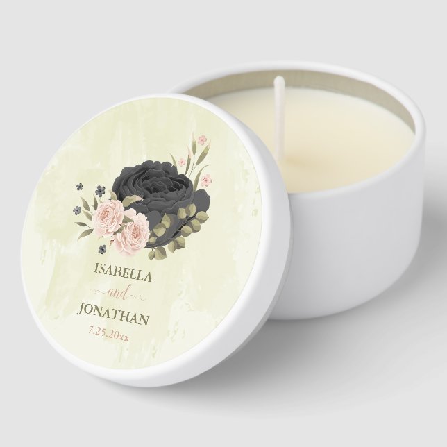 black blush pink flowers wedding mini candle favors (Corner)
