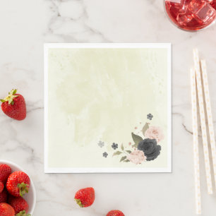 black blush pink flowers wedding napkins