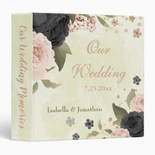 black blush pink flowers wedding photo album 3 ring binder