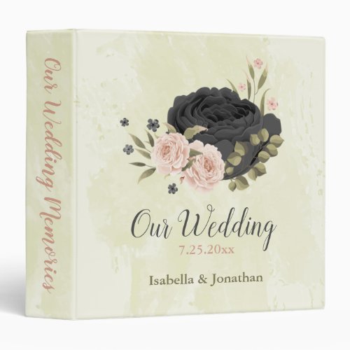 black blush pink flowers wedding photo album