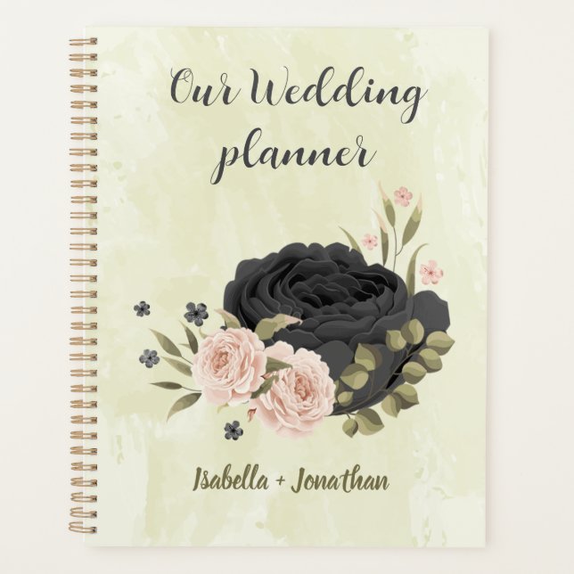 black blush pink flowers wedding planner (Front)