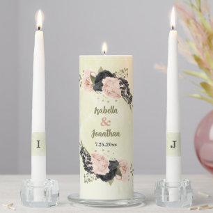 black blush pink flowers wedding unity candle set