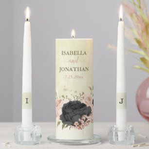 black blush pink flowers wedding unity candle set