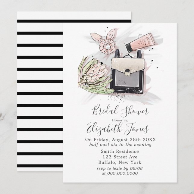 Black Blush Pink French Fashion Bridal Shower Invitation (Front/Back)