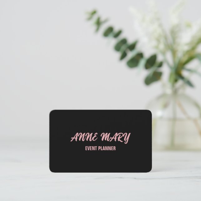 Black Blush Pink Girly Cute Custom Classy Stylish Business Card (Standing Front)