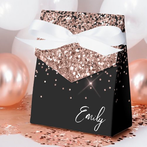 Black Blush Pink Girly Glitter Monogram Name Favor Boxes