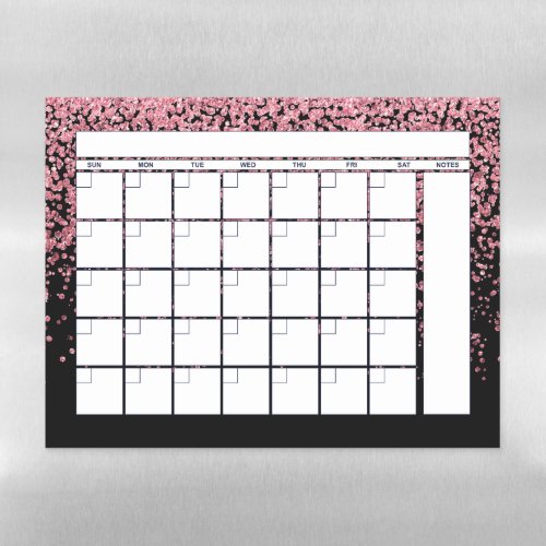 Black Blush Pink Glitter Monthly Planner Calendar Magnetic Dry Erase Sheet