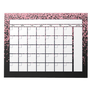 Black Blush Pink Glitter Monthly Planner Calendar Notepad