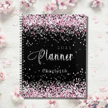 Black blush pink glitter name appointment 2024 planner<br><div class="desc">Black background. Blush pink faux glitter dust.  Personalize and add a year and name.  White letters.</div>
