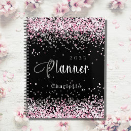 Black blush pink glitter name appointment 2024 planner