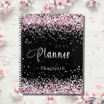 Black blush pink glitter name appointment 2025 planner<br><div class="desc">Black background. Blush pink faux glitter dust.  Personalize and add a year and name.  White letters.</div>