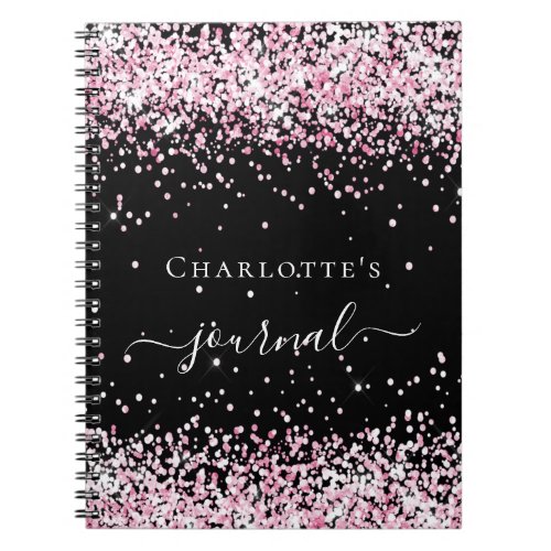 Black blush pink glitter name script journal