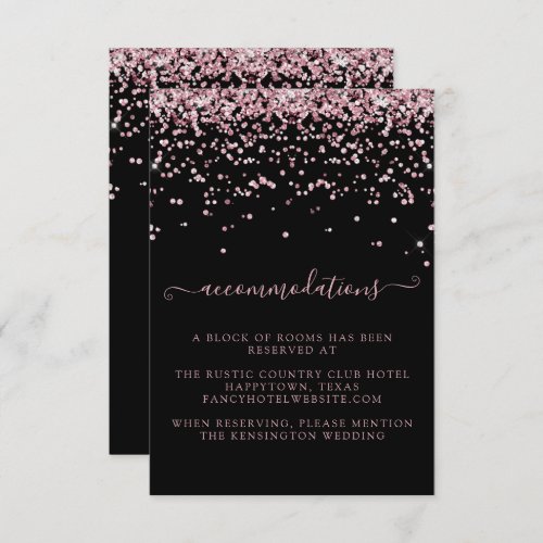 Black Blush Pink Glitter Wedding Accommodations Enclosure Card