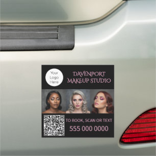 Black Blush Pink Logo QR Code Photo Makeup Car Magnet