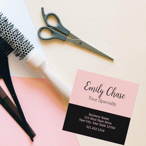 Black Blush Pink Modern Square Business Card