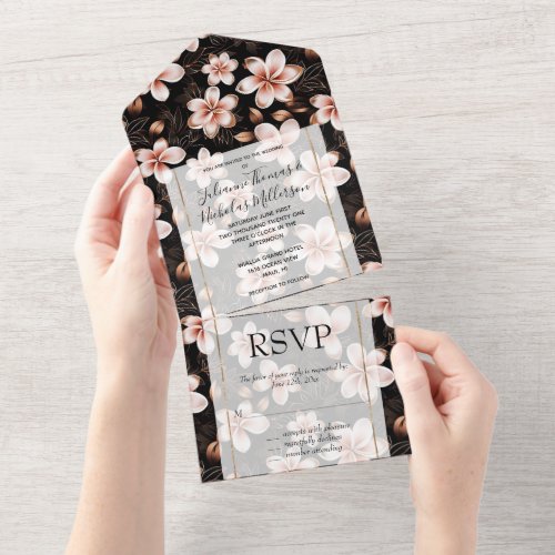 Black Blush Pink Rose Gold Floral All In One Invitation