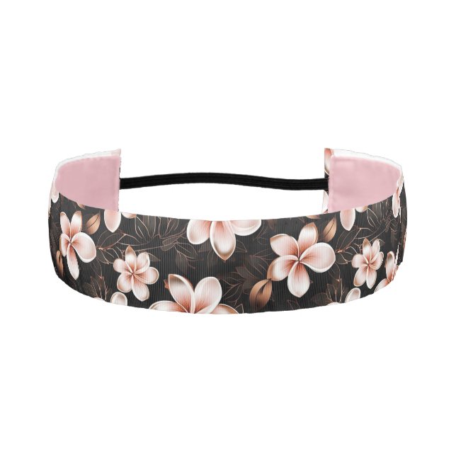 Black Blush Pink Rose Gold Floral Athletic Headband (Front)