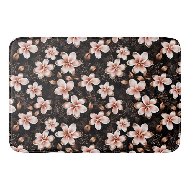 Black Blush Pink Rose Gold Floral Bath Mat (Front)