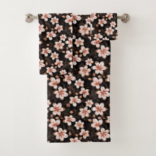 Black Blush Pink Rose Gold Floral Bath Towel Set