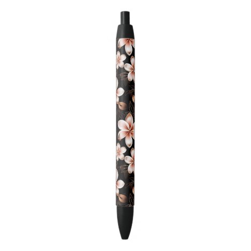 Black Blush Pink Rose Gold Floral Black Ink Pen