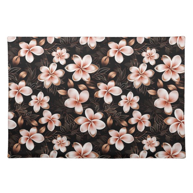 Black Blush Pink Rose Gold Floral Bridal Shower Cloth Placemat (Front)
