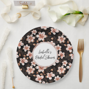 Black Blush Pink Rose Gold Floral Bridal Shower Paper Plates