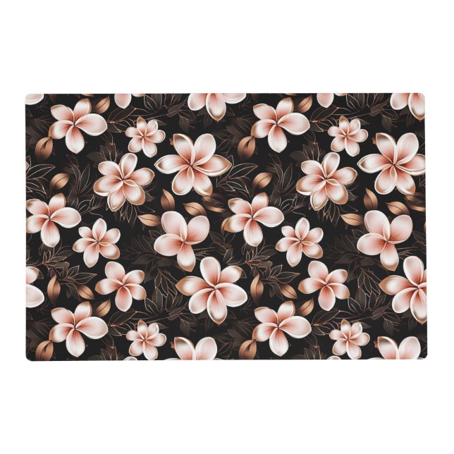 Black Blush Pink Rose Gold Floral Bridal Shower Placemat (Front)