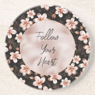Black Blush Pink Rose Gold Floral Coaster