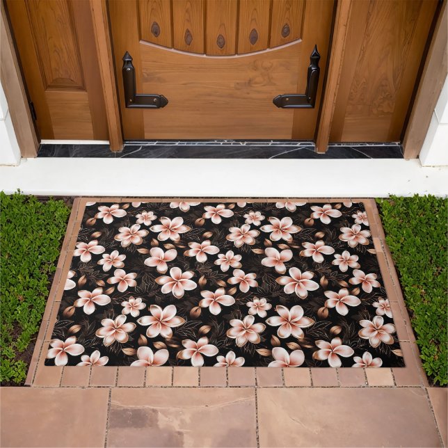 Black Blush Pink Rose Gold Floral Doormat (Outdoor)