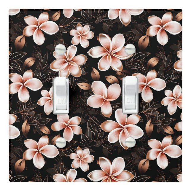 Black Blush Pink Rose Gold Floral Light Switch Cover (In Situ)