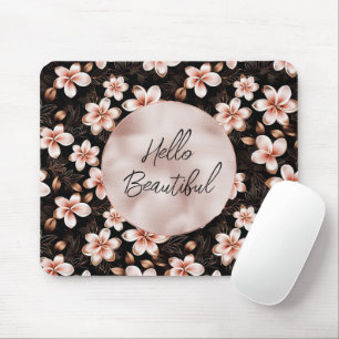Black Blush Pink Rose Gold Floral Mouse Pad