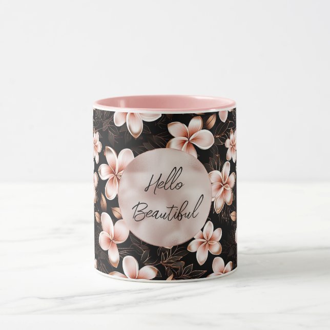 Black Blush Pink Rose Gold Floral Mug (Center)